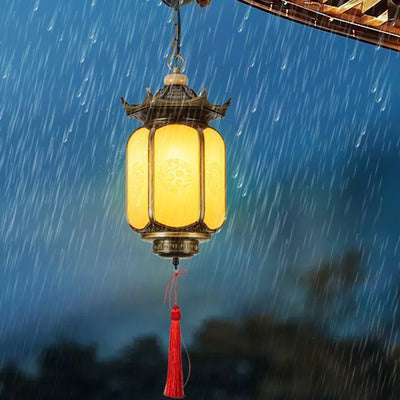 Traditional Chinese Gazebo Lantern PC Faux Dolomite Aluminum 1-Light Pendant Light For Garden