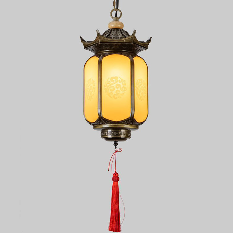 Traditional Chinese Gazebo Lantern PC Faux Dolomite Aluminum 1-Light Pendant Light For Garden