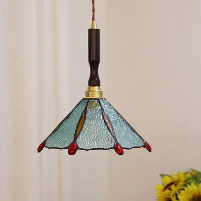 Traditional Tiffany Tapered Round Glass Copper 1-Light Pendant Light For Bedroom