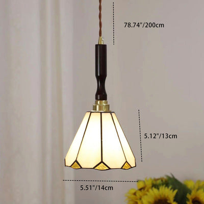 Traditional Tiffany Tapered Round Glass Copper 1-Light Pendant Light For Bedroom