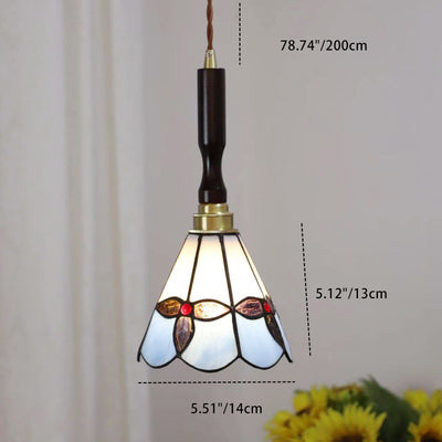 Traditional Tiffany Tapered Round Glass Copper 1-Light Pendant Light For Bedroom