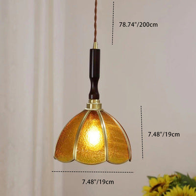 Traditional Tiffany Tapered Round Glass Copper 1-Light Pendant Light For Bedroom