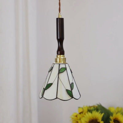 Traditional Tiffany Tapered Round Glass Copper 1-Light Pendant Light For Bedroom