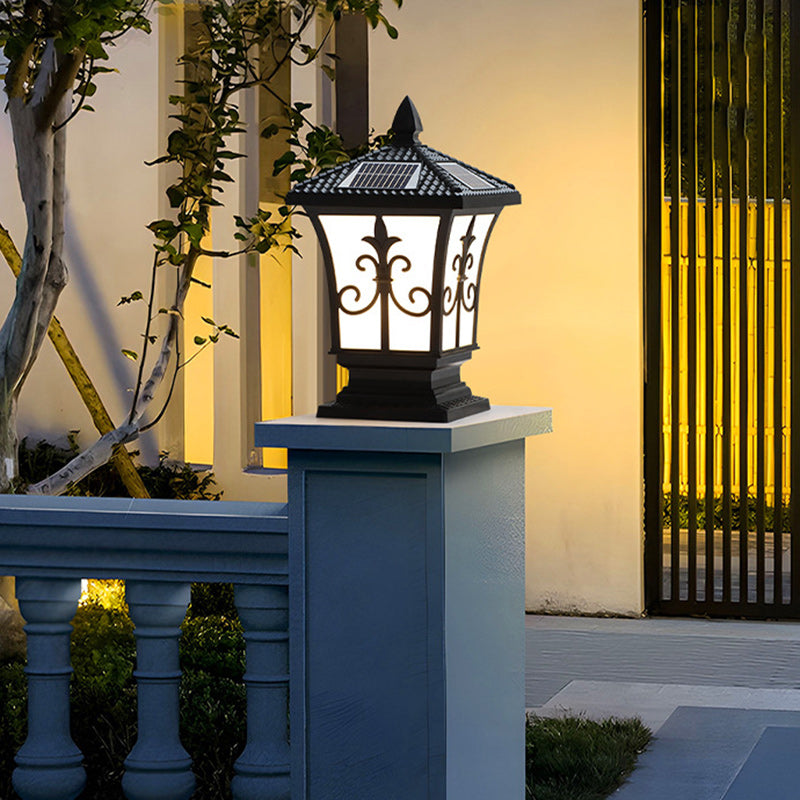 Traditional Chinese Square Column Solar Waterproof PC ABS LED Landscape Lighting Outdoor Light For Outdoor Patio