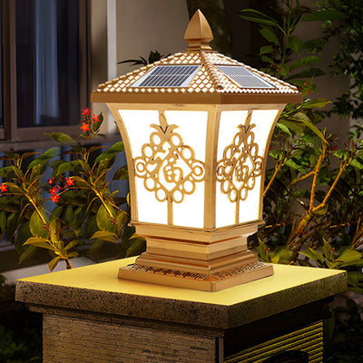 Traditional Chinese Square Column Solar Waterproof PC ABS LED Landscape Lighting Outdoor Light For Outdoor Patio