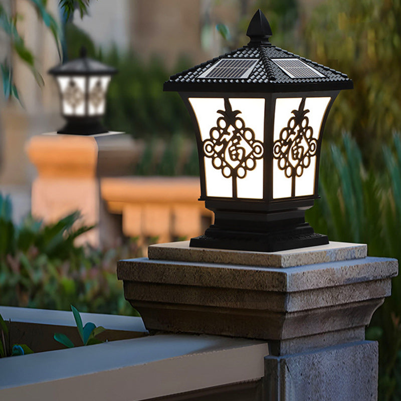 Traditional Chinese Square Column Solar Waterproof PC ABS LED Landscape Lighting Outdoor Light For Outdoor Patio