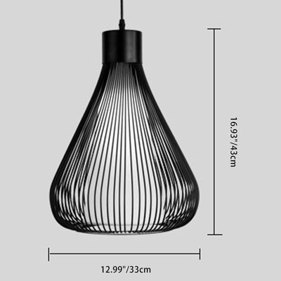 Contemporary Scandinavian Birdcage Round Fabric Iron 1-Light Pendant Light For Living Room