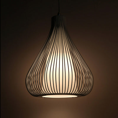 Contemporary Scandinavian Birdcage Round Fabric Iron 1-Light Pendant Light For Living Room