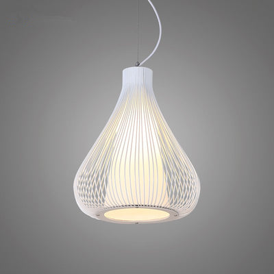 Contemporary Scandinavian Birdcage Round Fabric Iron 1-Light Pendant Light For Living Room