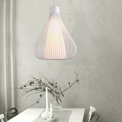 Contemporary Scandinavian Birdcage Round Fabric Iron 1-Light Pendant Light For Living Room