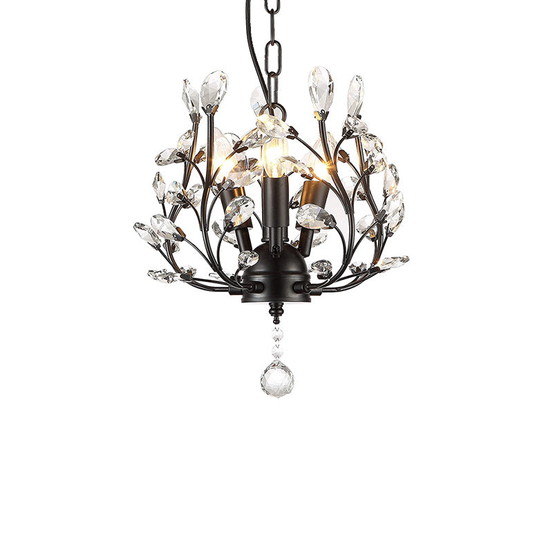 Contemporary Scandinavian Branch Leaf Glass Crystal Iron 3-Light Chandeliers For Living Room