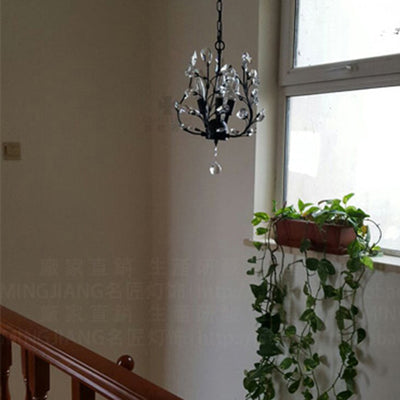 Contemporary Scandinavian Branch Leaf Glass Crystal Iron 3-Light Chandeliers For Living Room