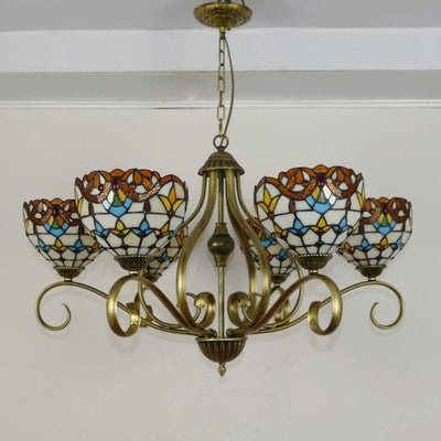 Traditional Tiffany Branch Half Round Glass Iron 3/6/8 Light Chandeliers For Living Room