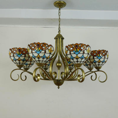 Traditional Tiffany Branch Half Round Glass Iron 3/6/8 Light Chandeliers For Living Room