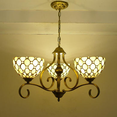 Traditional Tiffany Branch Half Round Glass Iron 3/6/8 Light Chandeliers For Living Room