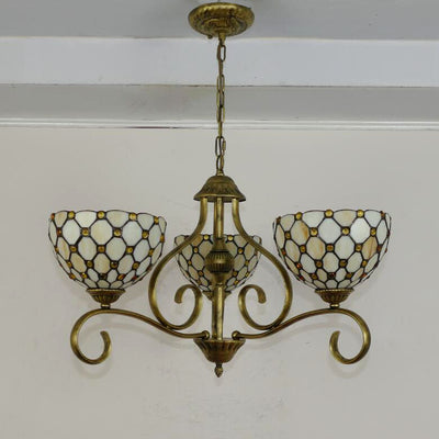 Traditional Tiffany Branch Half Round Glass Iron 3/6/8 Light Chandeliers For Living Room