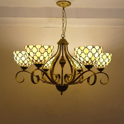 Traditional Tiffany Branch Half Round Glass Iron 3/6/8 Light Chandeliers For Living Room