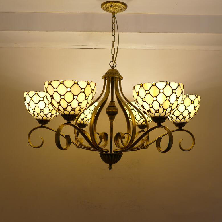 Traditional Tiffany Branch Half Round Glass Iron 3/6/8 Light Chandeliers For Living Room