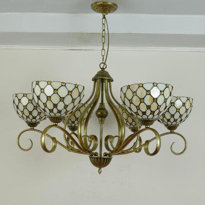 Traditional Tiffany Branch Half Round Glass Iron 3/6/8 Light Chandeliers For Living Room