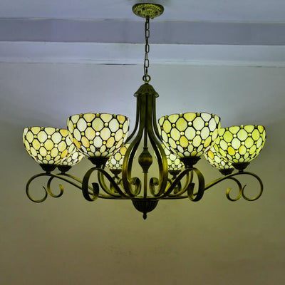 Traditional Tiffany Branch Half Round Glass Iron 3/6/8 Light Chandeliers For Living Room