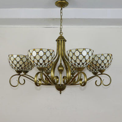 Traditional Tiffany Branch Half Round Glass Iron 3/6/8 Light Chandeliers For Living Room