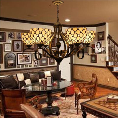 Traditional Tiffany Branch Half Round Glass Iron 3/6/8 Light Chandeliers For Living Room