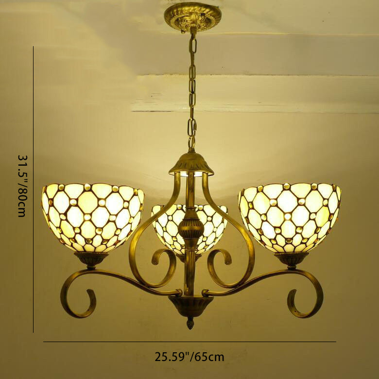 Traditional Tiffany Branch Half Round Glass Iron 3/6/8 Light Chandeliers For Living Room