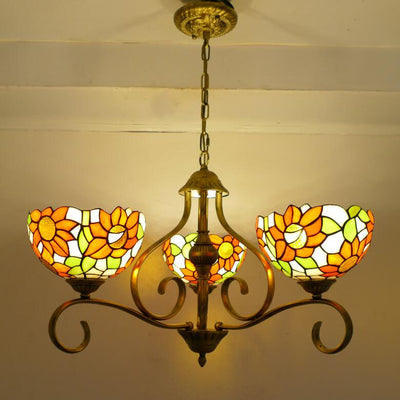 Traditional Tiffany Branch Half Round Glass Iron 3/6/8 Light Chandeliers For Living Room