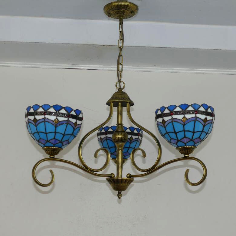 Traditional Tiffany Branch Half Round Glass Iron 3/6/8 Light Chandeliers For Living Room