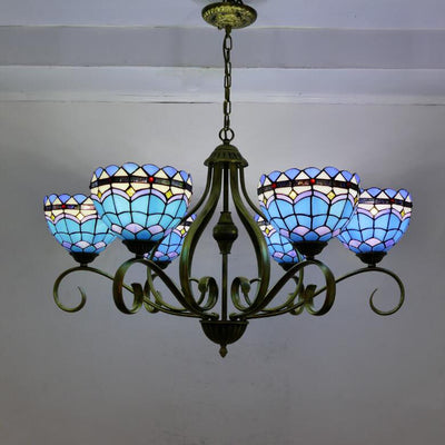 Traditional Tiffany Branch Half Round Glass Iron 3/6/8 Light Chandeliers For Living Room