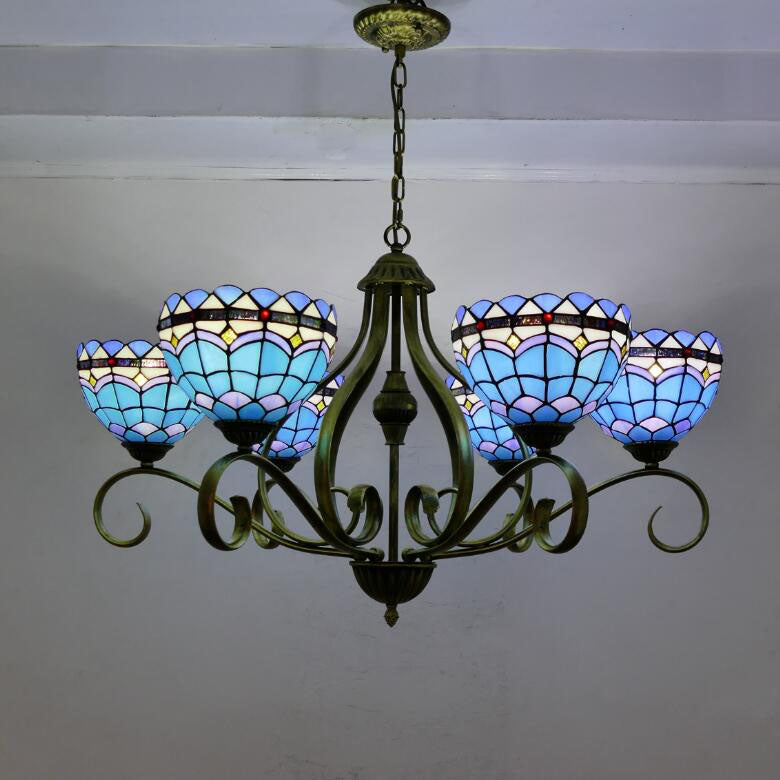 Traditional Tiffany Branch Half Round Glass Iron 3/6/8 Light Chandeliers For Living Room