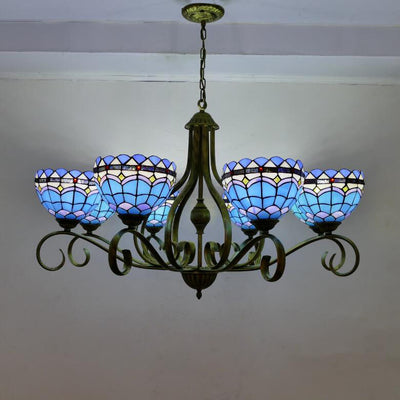 Traditional Tiffany Branch Half Round Glass Iron 3/6/8 Light Chandeliers For Living Room