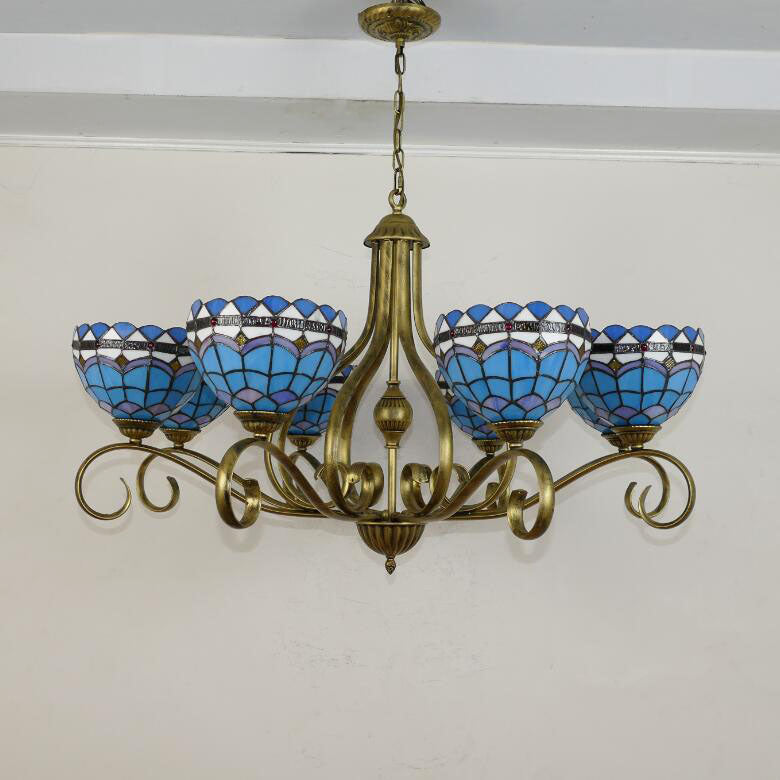 Traditional Tiffany Branch Half Round Glass Iron 3/6/8 Light Chandeliers For Living Room