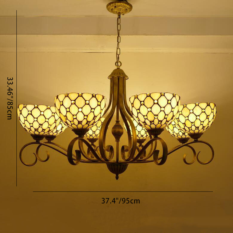 Traditional Tiffany Branch Half Round Glass Iron 3/6/8 Light Chandeliers For Living Room