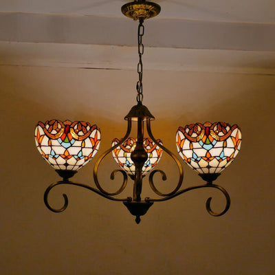 Traditional Tiffany Branch Half Round Glass Iron 3/6/8 Light Chandeliers For Living Room