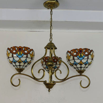 Traditional Tiffany Branch Half Round Glass Iron 3/6/8 Light Chandeliers For Living Room