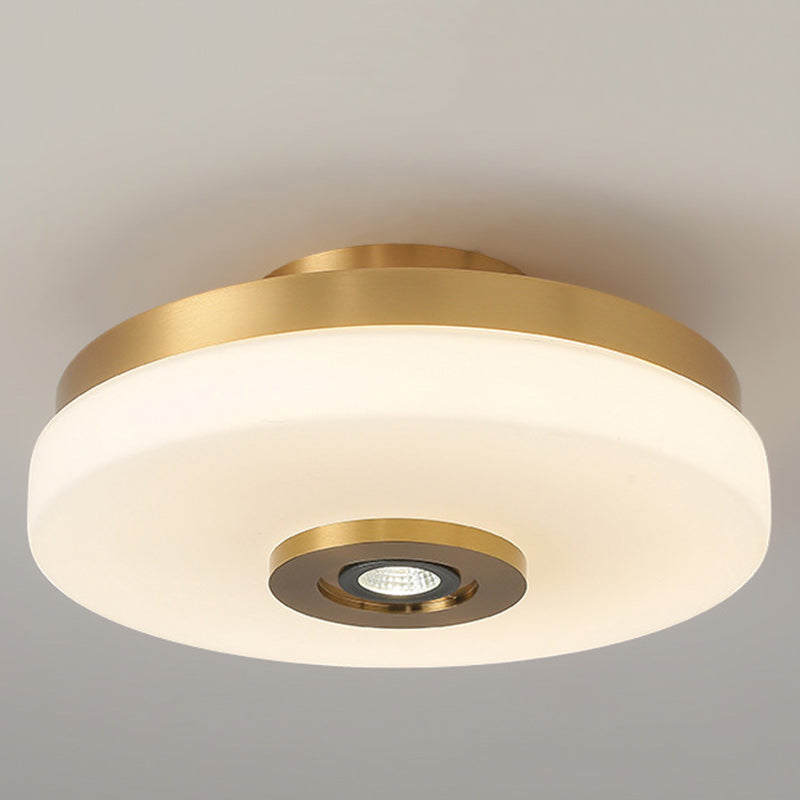 Traditional Chinese Round Glass Copper LED Flush Mount Ceiling Light For Bedroom