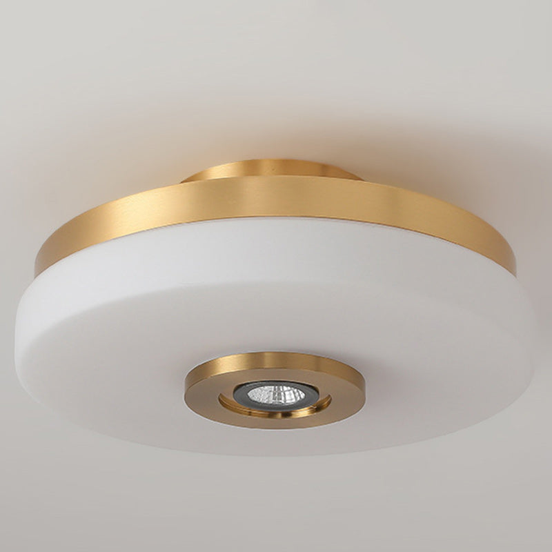 Traditional Chinese Round Glass Copper LED Flush Mount Ceiling Light For Bedroom