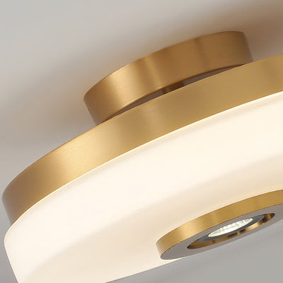 Traditional Chinese Round Glass Copper LED Flush Mount Ceiling Light For Bedroom