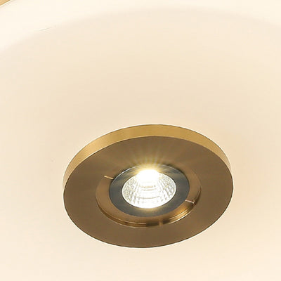 Traditional Chinese Round Glass Copper LED Flush Mount Ceiling Light For Bedroom