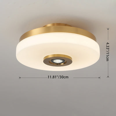 Traditional Chinese Round Glass Copper LED Flush Mount Ceiling Light For Bedroom