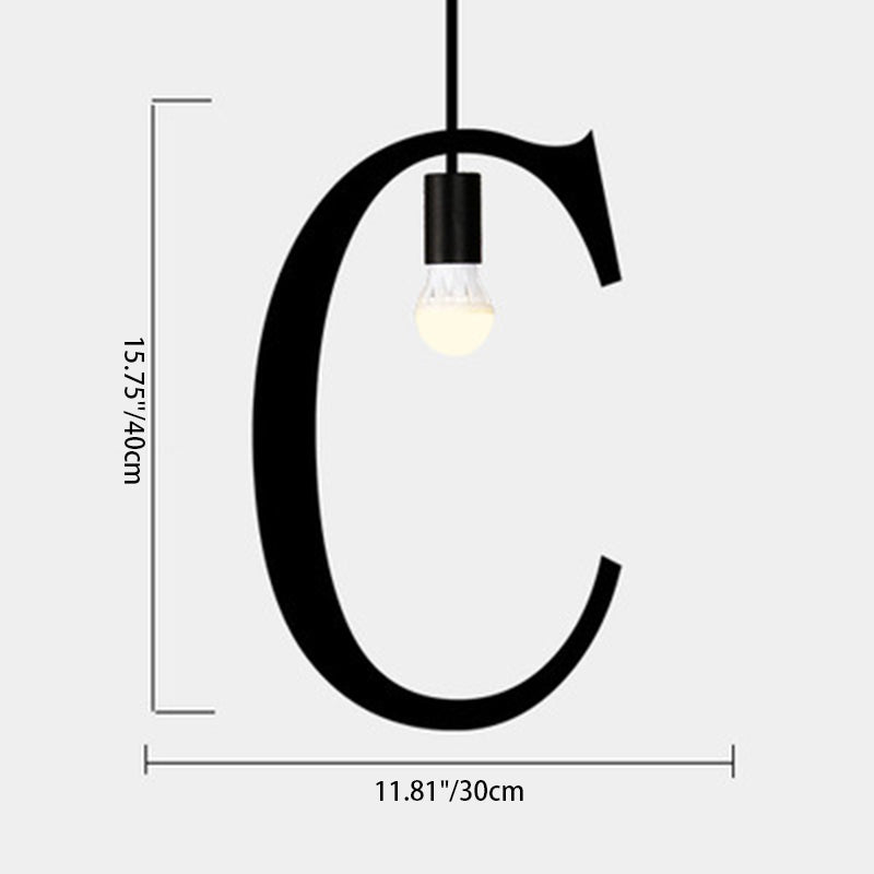 Moderne minimalistische Alphabet Glas Eisen 1-Licht Pendelleuchte für Wohnzimmer 