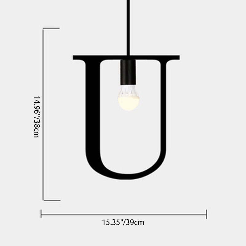 Moderne minimalistische Alphabet Glas Eisen 1-Licht Pendelleuchte für Wohnzimmer 