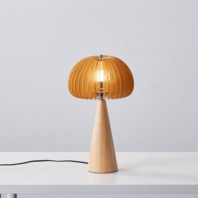 Traditional Japanese Pumpkin Tapered Solid Wood 1-Light Table Lamp For Living Room