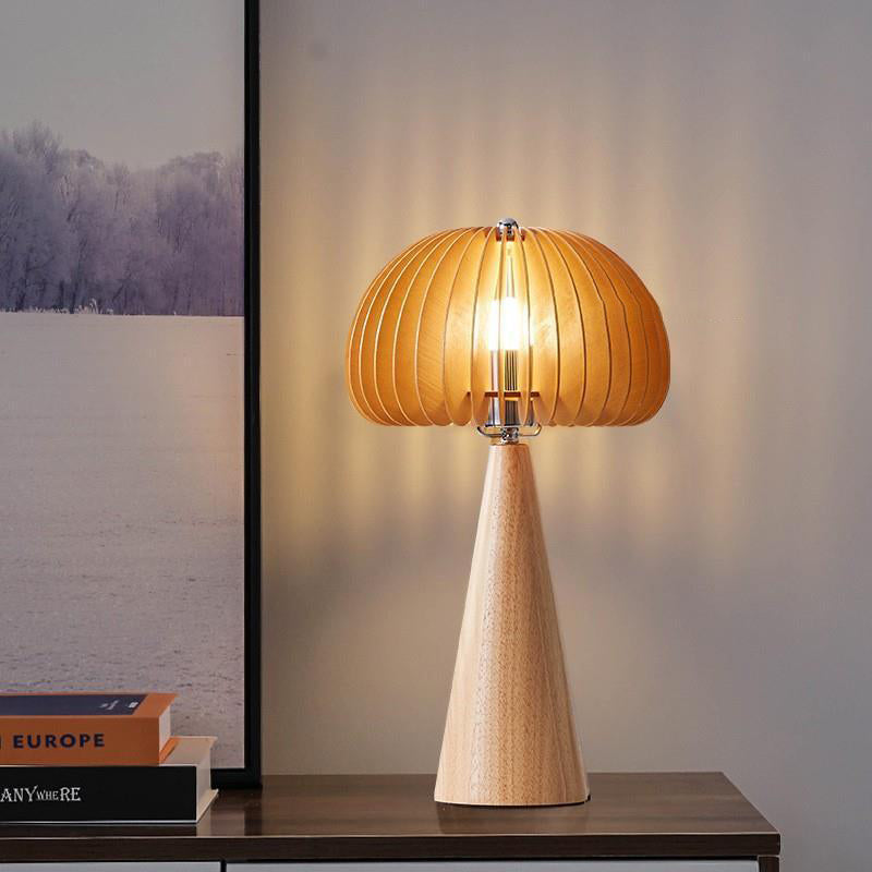 Traditional Japanese Pumpkin Tapered Solid Wood 1-Light Table Lamp For Living Room