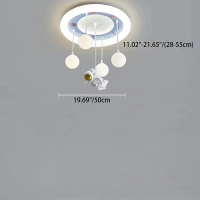 Contemporary Creative Astronaut Unicorn Round Acrylic Resin Iron LED Flush Mount Ceiling Light For Bedroom