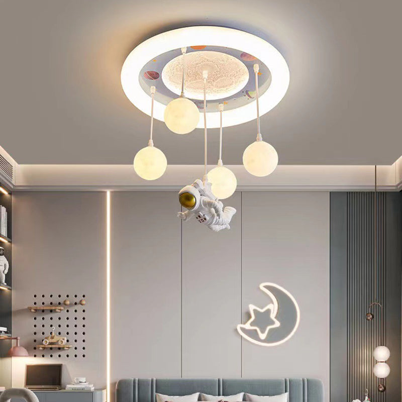 Contemporary Creative Astronaut Unicorn Round Acrylic Resin Iron LED Flush Mount Ceiling Light For Bedroom