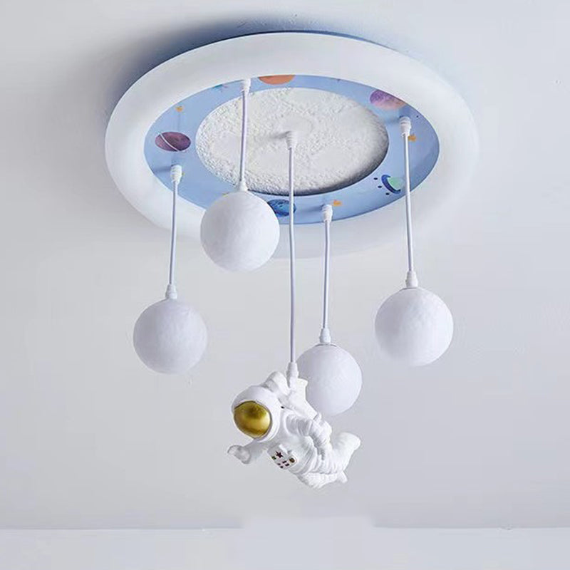 Contemporary Creative Astronaut Unicorn Round Acrylic Resin Iron LED Flush Mount Ceiling Light For Bedroom