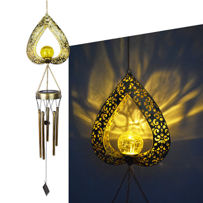 Modern Art Deco Love Heart Wind Chime Round Waterproof Solar Iron LED Outdoor Light For Garden