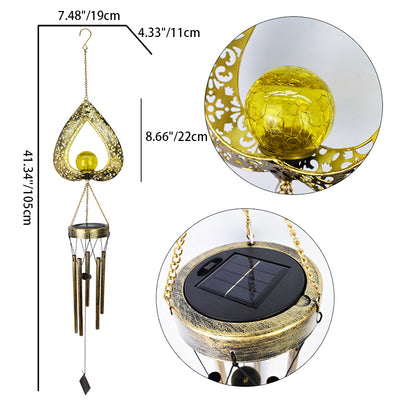 Modern Art Deco Love Heart Wind Chime Round Waterproof Solar Iron LED Outdoor Light For Garden